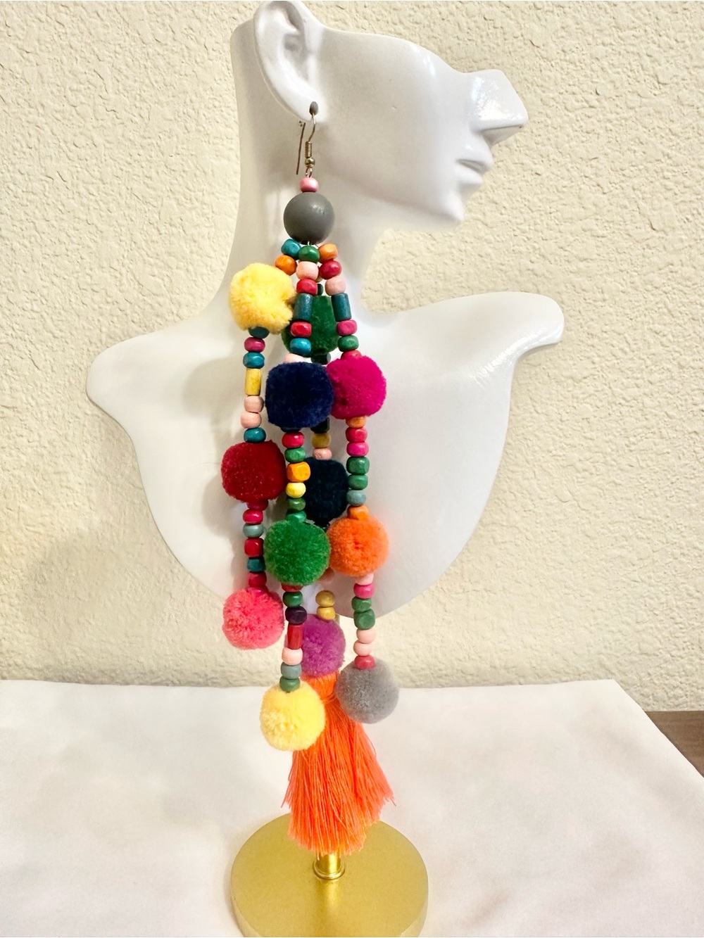 9” Colorful Handmade Pom Pom Tassel Statement Earrings - Multicolored